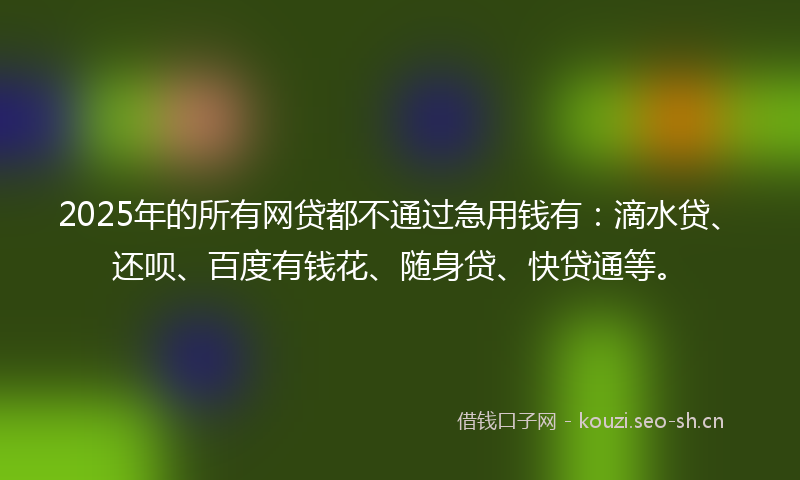 2025年的所有网贷都不通过急用钱有：滴水贷、还呗、百度有钱花、随身贷、快贷通等。