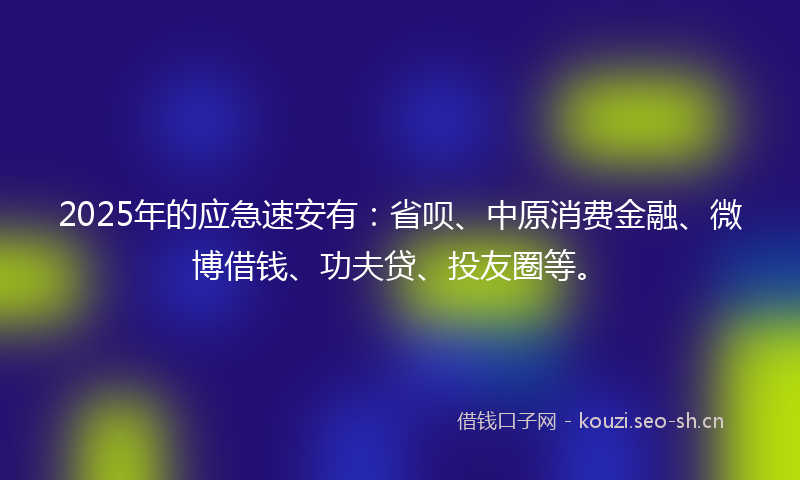 2025年的应急速安有：省呗、中原消费金融、微博借钱、功夫贷、投友圈等。