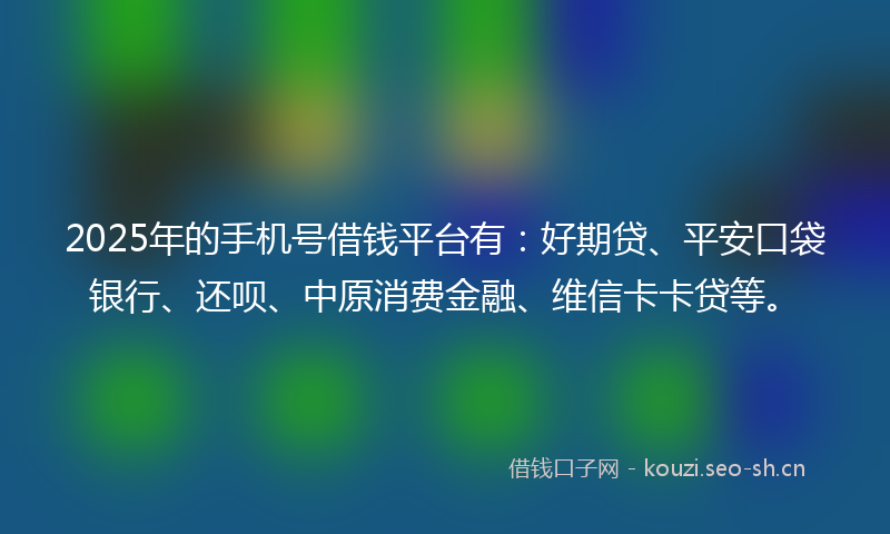 2025年的手机号借钱平台有：好期贷、平安口袋银行、还呗、中原消费金融、维信卡卡贷等。
