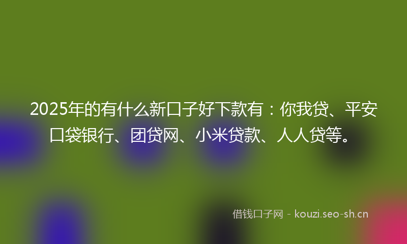 2025年的有什么新口子好下款有：你我贷、平安口袋银行、团贷网、小米贷款、人人贷等。