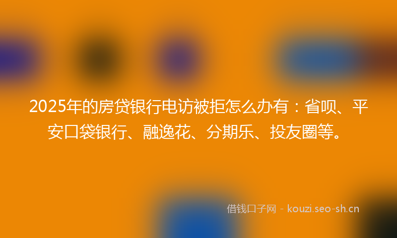 2025年的房贷银行电访被拒怎么办有：省呗、平安口袋银行、融逸花、分期乐、投友圈等。