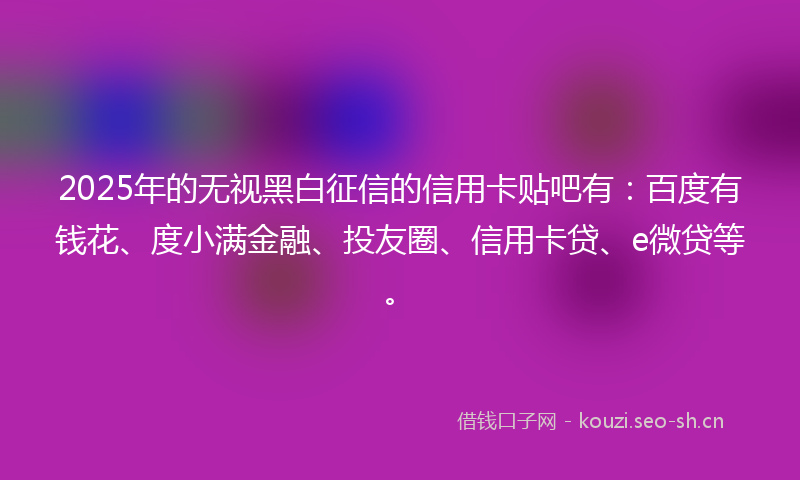 2025年的无视黑白征信的信用卡贴吧有：百度有钱花、度小满金融、投友圈、信用卡贷、e微贷等。