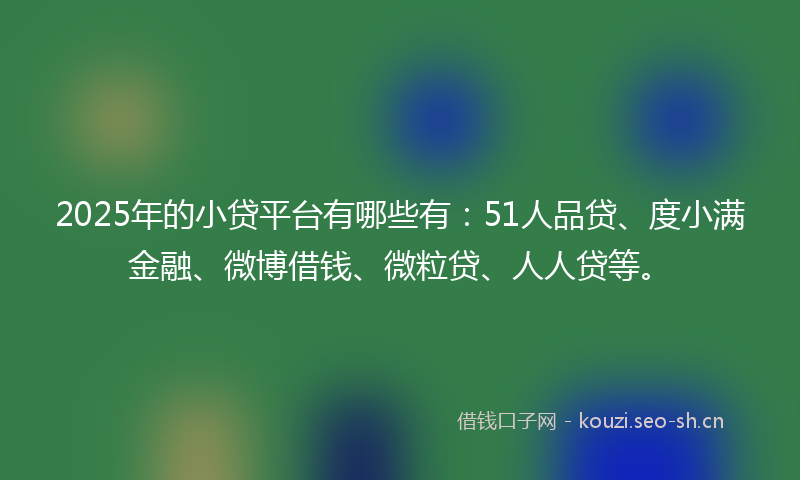 2025年的小贷平台有哪些有：51人品贷、度小满金融、微博借钱、微粒贷、人人贷等。