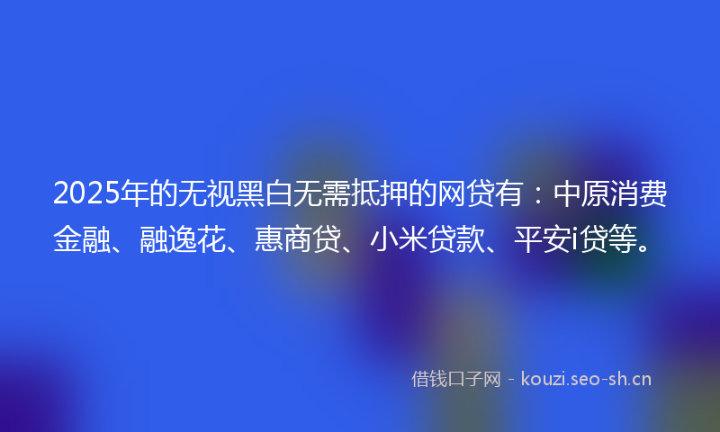 2025年的无视黑白无需抵押的网贷有：中原消费金融、融逸花、惠商贷、小米贷款、平安i贷等。