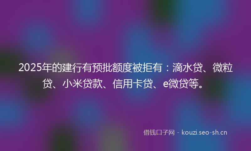2025年的建行有预批额度被拒有：滴水贷、微粒贷、小米贷款、信用卡贷、e微贷等。