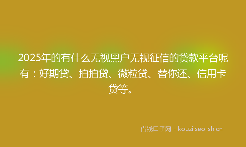 2025年的有什么无视黑户无视征信的贷款平台呢有：好期贷、拍拍贷、微粒贷、替你还、信用卡贷等。