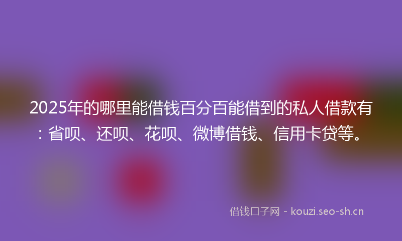 2025年的哪里能借钱百分百能借到的私人借款有：省呗、还呗、花呗、微博借钱、信用卡贷等。