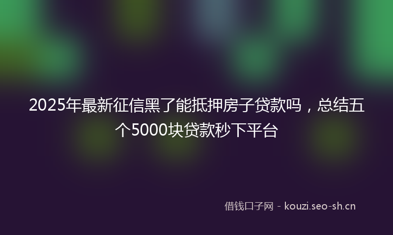 2025年最新征信黑了能抵押房子贷款吗，总结五个5000块贷款秒下平台