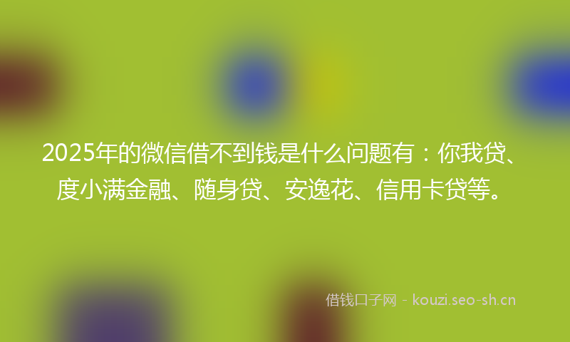 2025年的微信借不到钱是什么问题有：你我贷、度小满金融、随身贷、安逸花、信用卡贷等。