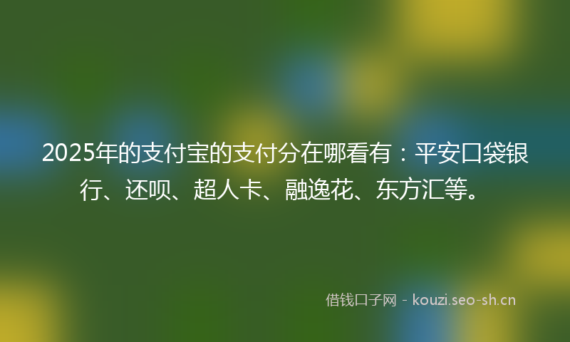 2025年的支付宝的支付分在哪看有：平安口袋银行、还呗、超人卡、融逸花、东方汇等。