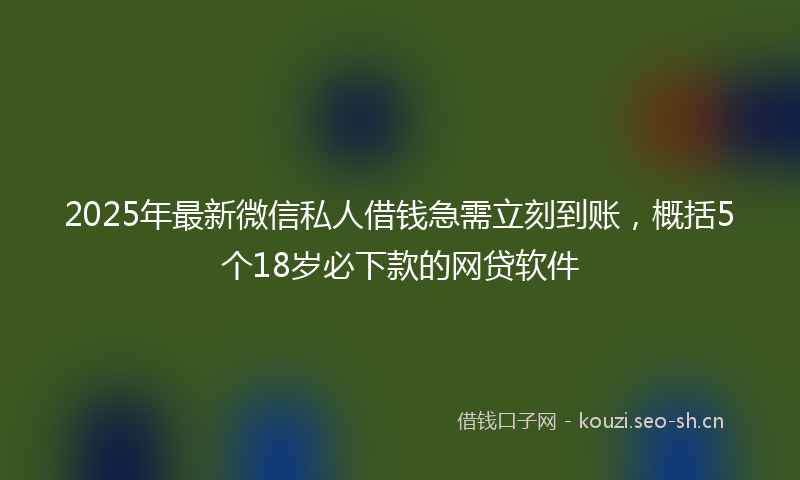 2025年最新微信私人借钱急需立刻到账，概括5个18岁必下款的网贷软件