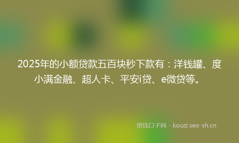 2025年的小额贷款五百块秒下款有：洋钱罐、度小满金融、超人卡、平安i贷、e微贷等。