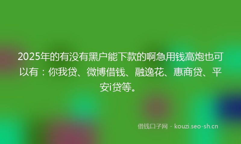 2025年的有没有黑户能下款的啊急用钱高炮也可以有：你我贷、微博借钱、融逸花、惠商贷、平安i贷等。