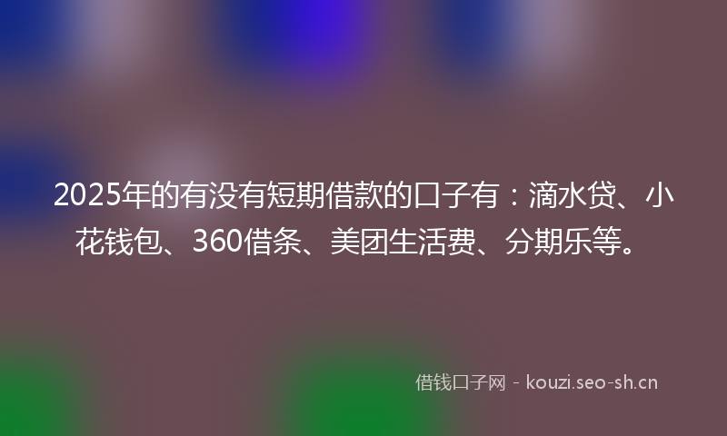 2025年的有没有短期借款的口子有：滴水贷、小花钱包、360借条、美团生活费、分期乐等。