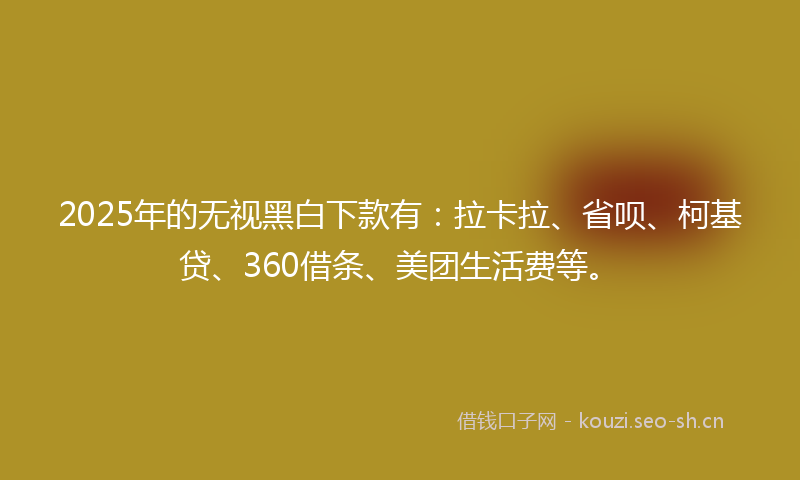 2025年的无视黑白下款有：拉卡拉、省呗、柯基贷、360借条、美团生活费等。