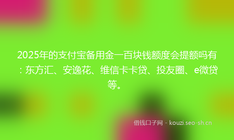 2025年的支付宝备用金一百块钱额度会提额吗有：东方汇、安逸花、维信卡卡贷、投友圈、e微贷等。