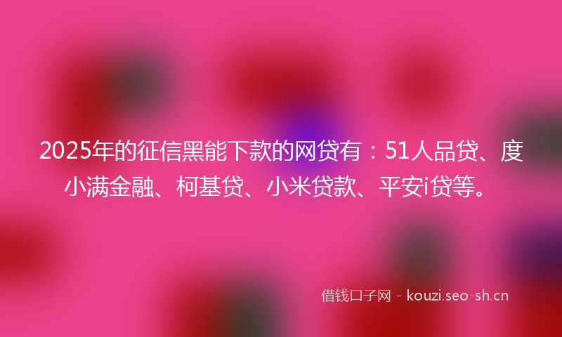 2025年的征信黑能下款的网贷有：51人品贷、度小满金融、柯基贷、小米贷款、平安i贷等。