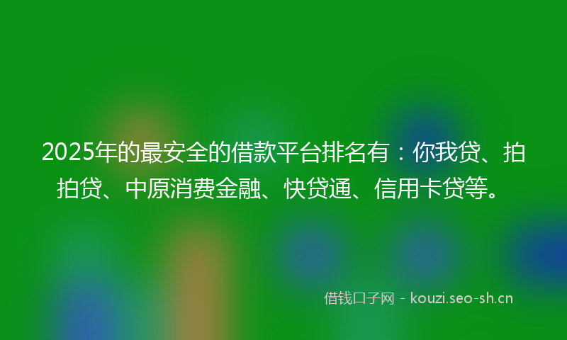 2025年的最安全的借款平台排名有：你我贷、拍拍贷、中原消费金融、快贷通、信用卡贷等。