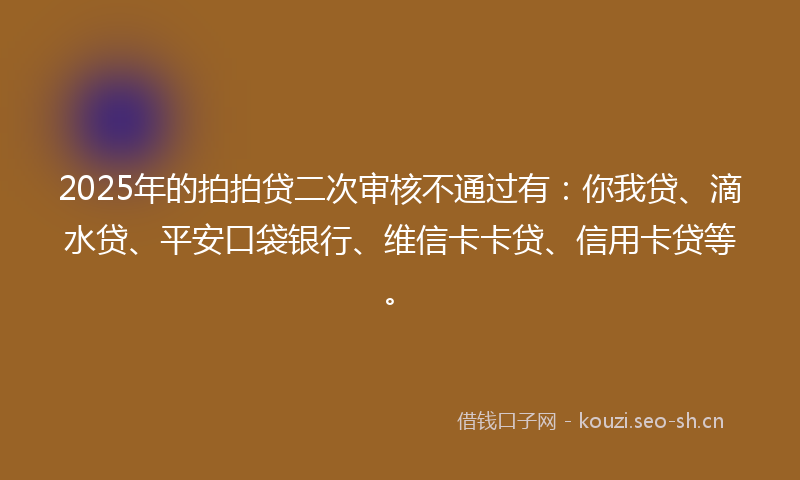 2025年的拍拍贷二次审核不通过有：你我贷、滴水贷、平安口袋银行、维信卡卡贷、信用卡贷等。