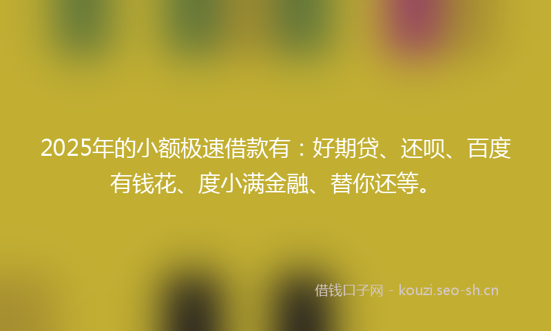 2025年的小额极速借款有：好期贷、还呗、百度有钱花、度小满金融、替你还等。