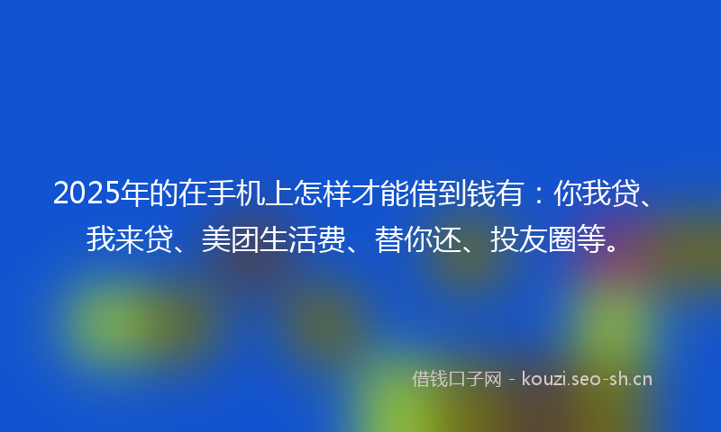 2025年的在手机上怎样才能借到钱有：你我贷、我来贷、美团生活费、替你还、投友圈等。