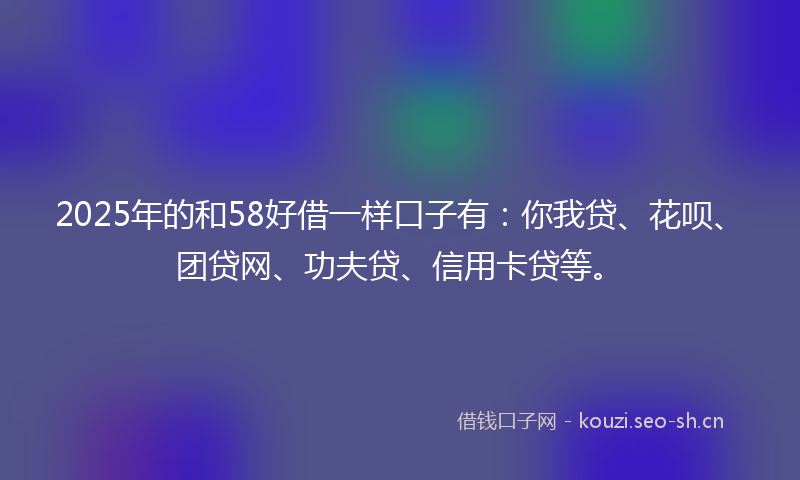 2025年的和58好借一样口子有：你我贷、花呗、团贷网、功夫贷、信用卡贷等。
