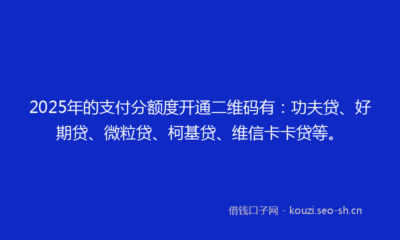 2025年的支付分额度开通二维码有：功夫贷、好期贷、微粒贷、柯基贷、维信卡卡贷等。