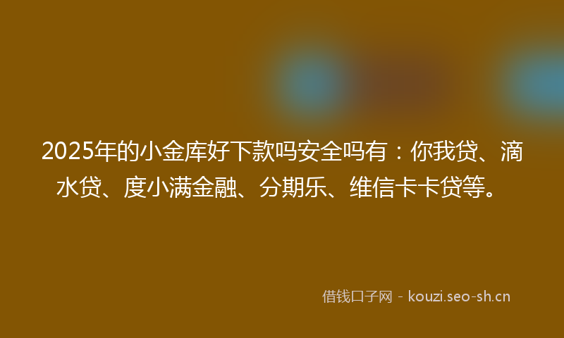 2025年的小金库好下款吗安全吗有：你我贷、滴水贷、度小满金融、分期乐、维信卡卡贷等。