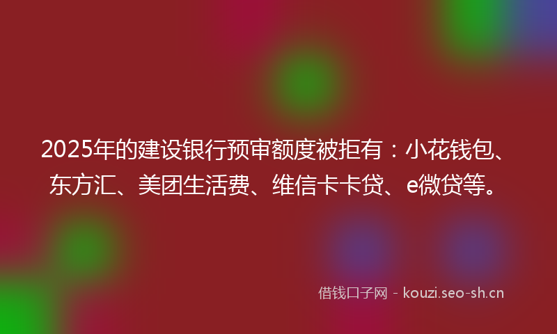 2025年的建设银行预审额度被拒有：小花钱包、东方汇、美团生活费、维信卡卡贷、e微贷等。
