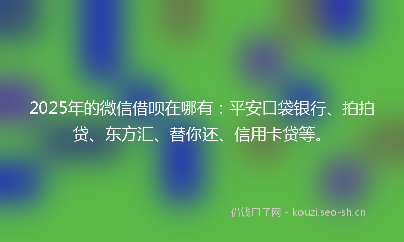 2025年的微信借呗在哪有：平安口袋银行、拍拍贷、东方汇、替你还、信用卡贷等。