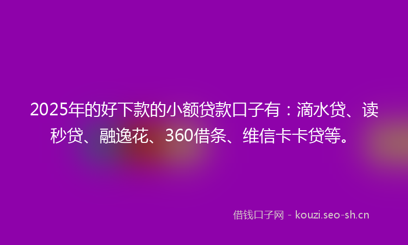 2025年的好下款的小额贷款口子有：滴水贷、读秒贷、融逸花、360借条、维信卡卡贷等。
