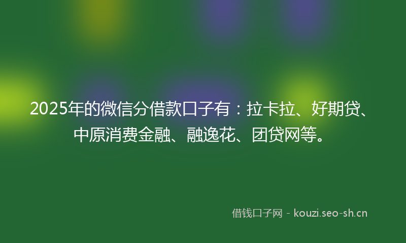 2025年的微信分借款口子有：拉卡拉、好期贷、中原消费金融、融逸花、团贷网等。