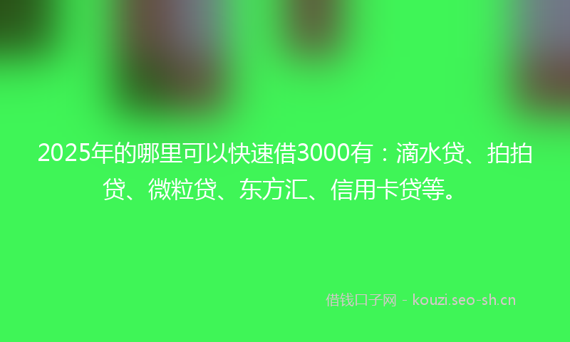 2025年的哪里可以快速借3000有：滴水贷、拍拍贷、微粒贷、东方汇、信用卡贷等。