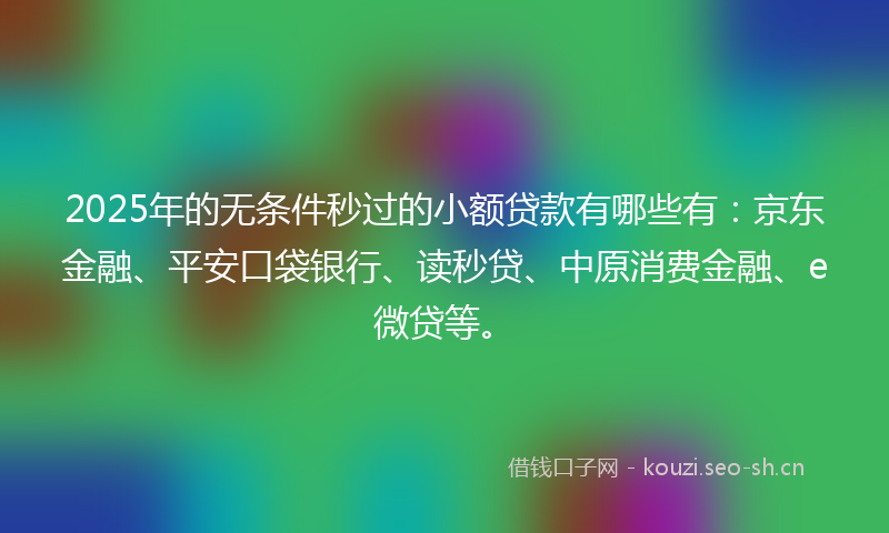 2025年的无条件秒过的小额贷款有哪些有：京东金融、平安口袋银行、读秒贷、中原消费金融、e微贷等。