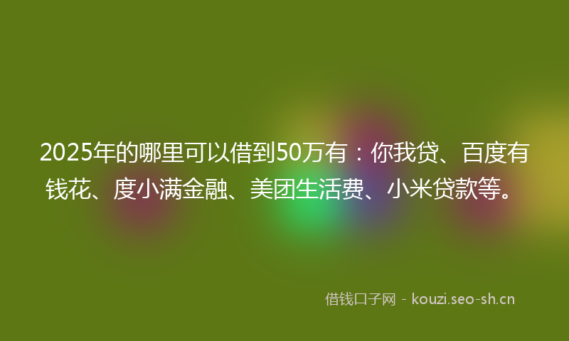 2025年的哪里可以借到50万有：你我贷、百度有钱花、度小满金融、美团生活费、小米贷款等。