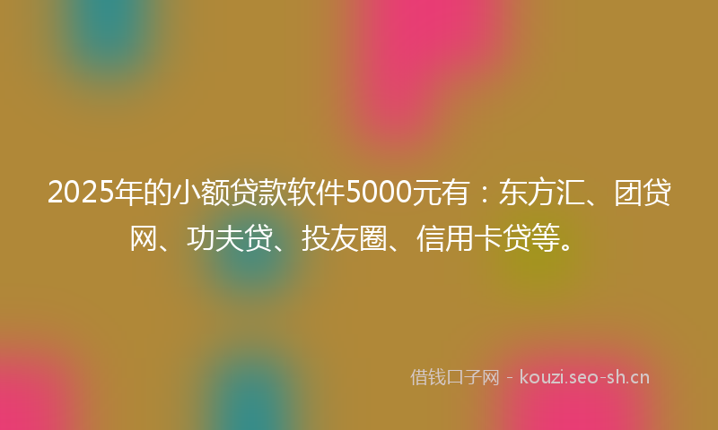 2025年的小额贷款软件5000元有：东方汇、团贷网、功夫贷、投友圈、信用卡贷等。
