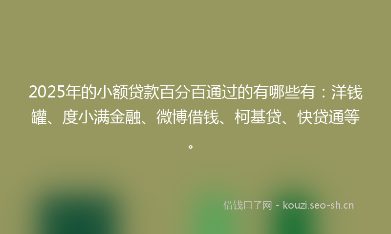 2025年的小额贷款百分百通过的有哪些有:洋钱罐、度小满金融、微博借钱、柯基贷、快贷通等。
