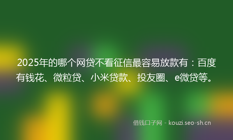 2025年的哪个网贷不看征信最容易放款有：百度有钱花、微粒贷、小米贷款、投友圈、e微贷等。