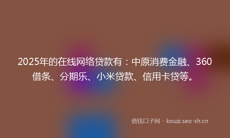 2025年的在线网络贷款有：中原消费金融、360借条、分期乐、小米贷款、信用卡贷等。