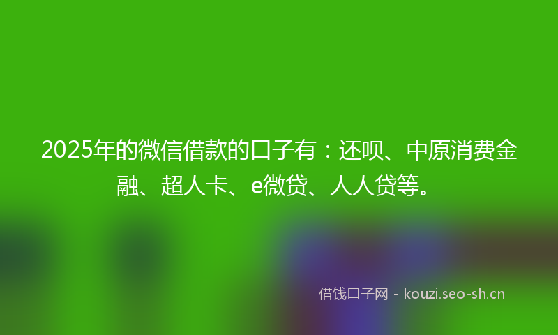 2025年的微信借款的口子有：还呗、中原消费金融、超人卡、e微贷、人人贷等。