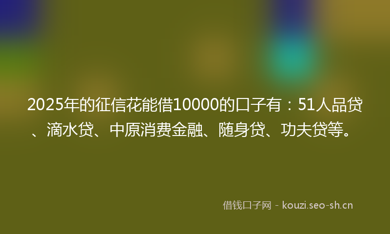 2025年的征信花能借10000的口子有：51人品贷、滴水贷、中原消费金融、随身贷、功夫贷等。