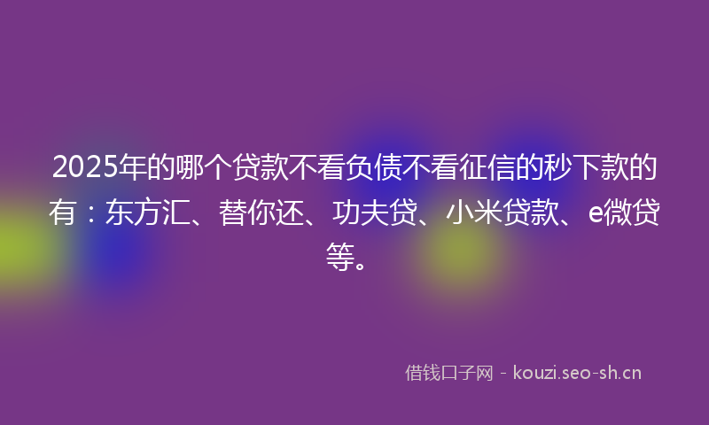 2025年的哪个贷款不看负债不看征信的秒下款的有：东方汇、替你还、功夫贷、小米贷款、e微贷等。