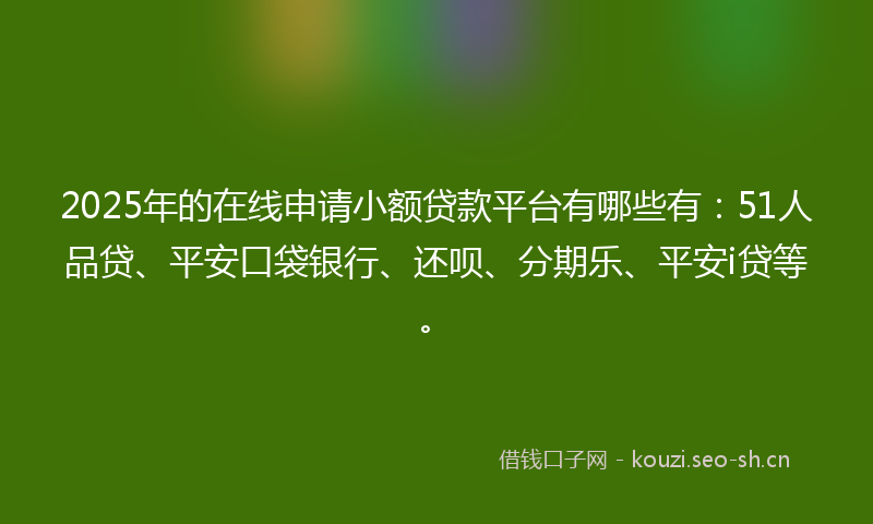 2025年的在线申请小额贷款平台有哪些有:51人品贷、平安口袋银行、还呗、分期乐、平安i贷等。