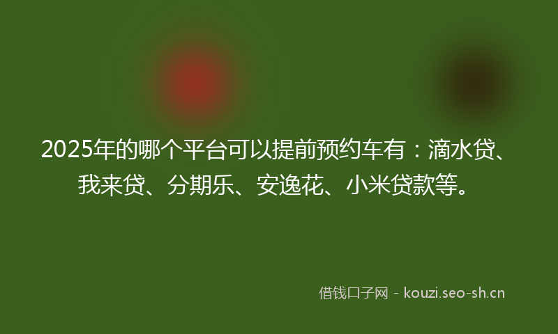 2025年的哪个平台可以提前预约车有：滴水贷、我来贷、分期乐、安逸花、小米贷款等。