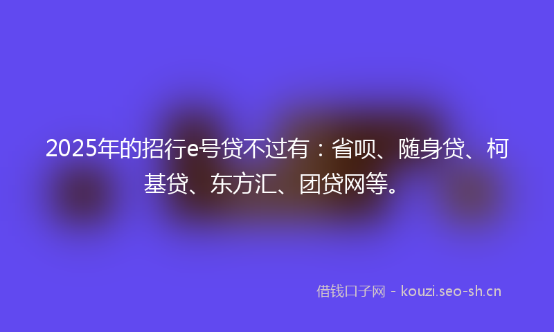 2025年的招行e号贷不过有：省呗、随身贷、柯基贷、东方汇、团贷网等。