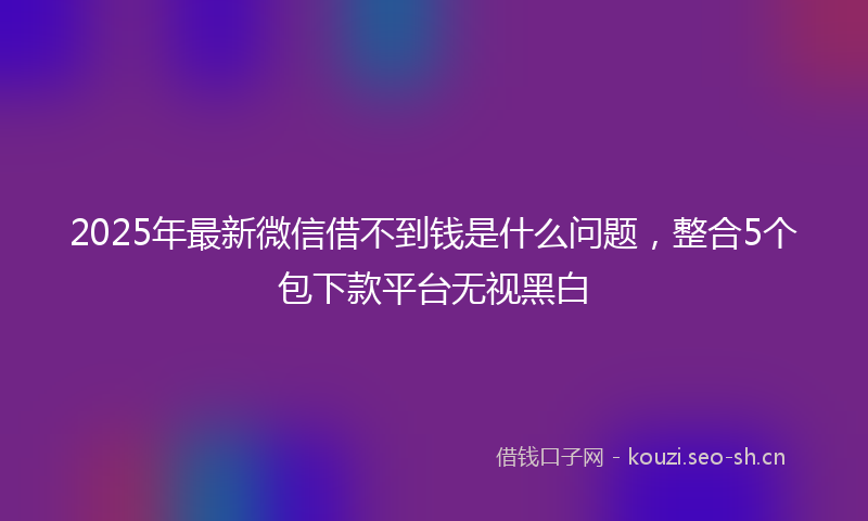 2025年最新微信借不到钱是什么问题，整合5个包下款平台无视黑白