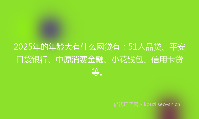 2025年的年龄大有什么网贷有：51人品贷、平安口袋银行、中原消费金融、小花钱包、信用卡贷等。