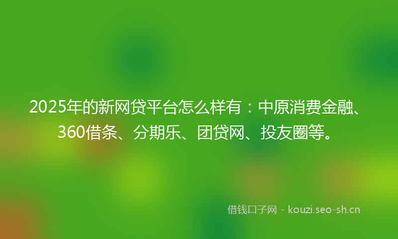2025年的新网贷平台怎么样有：中原消费金融、360借条、分期乐、团贷网、投友圈等。