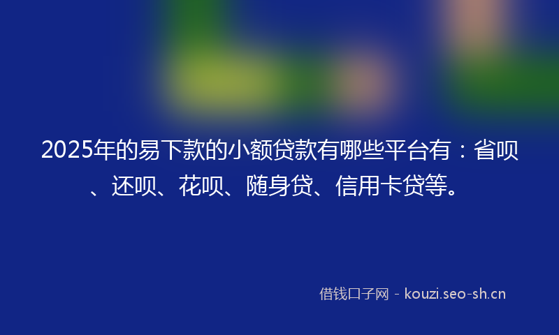 2025年的易下款的小额贷款有哪些平台有：省呗、还呗、花呗、随身贷、信用卡贷等。