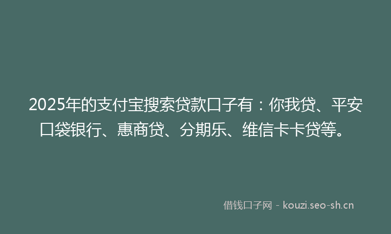 2025年的支付宝搜索贷款口子有：你我贷、平安口袋银行、惠商贷、分期乐、维信卡卡贷等。